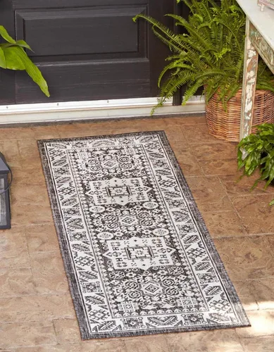 Vista 55 de Unique Loom Outdoor Aztec Collection Alfombra de área, Chalca (5 pies 3 pulgadas, octágono, aguamarina/marfil)