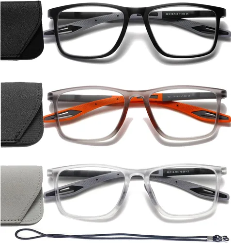 Vista 9 de Hubeye TR90 Gafas de Lectura Deportivas para Hombres y Mujeres Ultraligeras Flexibles Anti-Luz Azul（Negro+Negro+Negro+Negro+Negro，+0.0）