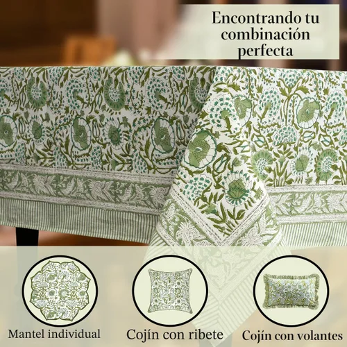 Vista 8 de CPC - Mantel cuadrado 100% algodón, 60 x 60 pulgadas, estampado de bloques indios, mantel para bodas, primavera/verano, barbacoa, verde ágata