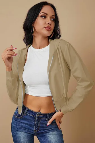Vista 2 de Chaqueta corta con capucha y cremallera para mujer, manga larga, cordón Y2K, con bolsillos