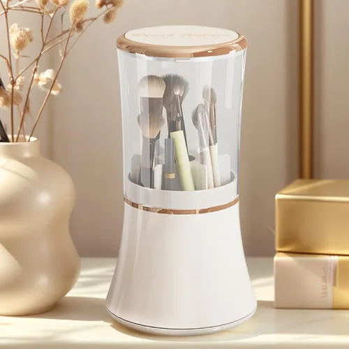 Vista 7 de Exquisito organizador de brochas de maquillaje, soporte para brochas de maquillaje con tapa, organizador de almacenamiento de herramientas