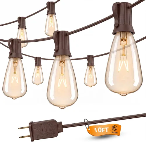 Vista 15 de SUNSGNE Tira de luces Edison para exteriores de 25 pies con 27 bombillas Edison transparentes, ST35 luces vintage para patio, jardín, patio, porche