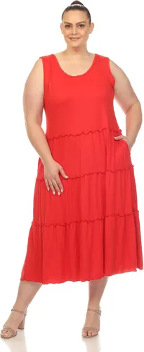 Vista 5 de Vestido midi escalonado con cuello redondo y talla grande para mujer