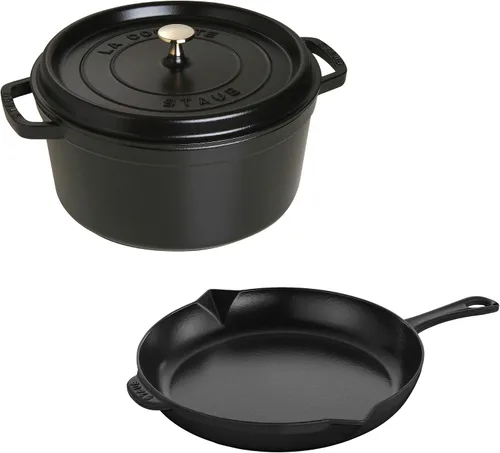 Vista 4 de Staub Juego de sartén y cocotte de hierro fundido de 3 piezas, color cereza