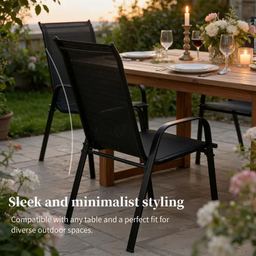 Vista 7 de MAMIZO Sillas de comedor para patio, silla Teslin apilable para todo tipo de clima, juego de sillas transpirables resistentes al aire libre