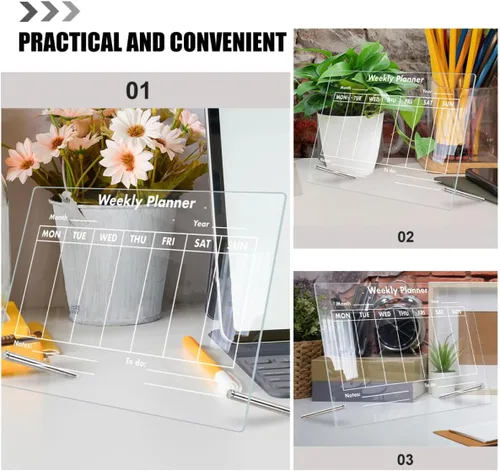 Vista 8 de Transparent Acrylic Memo Board for Home Office Writable Dry Erase Message Board with Push Pins for Notes Ideas and Weekly Schedule