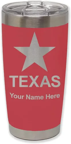 Vista 22 de LaserGram Vaso aislado al vacío de 20 onzas, bandera de Texas, grabado personalizado incluido (negro)