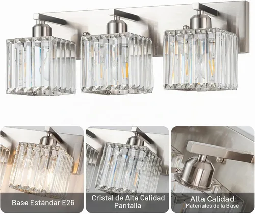 Vista 7 de Moderna lámpara de tocador de baño 3 luces,Lámparas de cristal, cromo