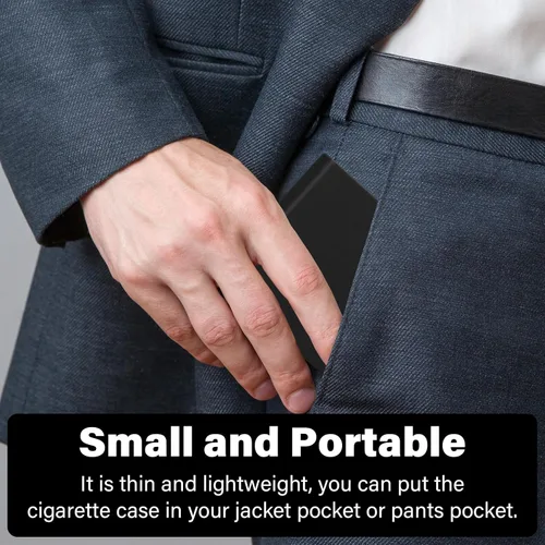 Vista 4 de Caja de cigarrillos de cuero delgada portátil para sostener 10 cigarrillos de tamaño regular - Caja de cigarrillos de cuero de acero inoxidable