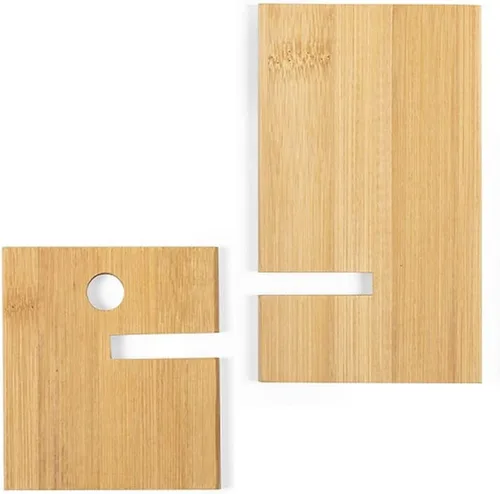Vista 2 de Soporte de bambú para teléfono celular con orificio de carga, soporte de madera desmontable para teléfono móvil para escritorio, soporte de tableta
