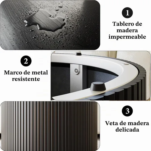 Vista 3 de MAISONARIA - Mesa de café redonda negra con marco de metal, mesas de café de 35" para sala de estar, mesa de centro de madera circular con acento
