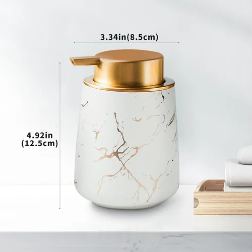 Vista 5 de YYW Dispensador de jabón de manos espumoso de mármol, cerámica de 13.5 onzas, dispensador de cabezal de bomba grande lindo para cocina y baño Blanco