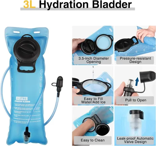 Vista 3 de CVLIFE Mochila táctica de hidratación con vejiga de agua de TPU de 3 L, mochila de senderismo de 22 L para hombres y mujeres, mochila de agua Molle