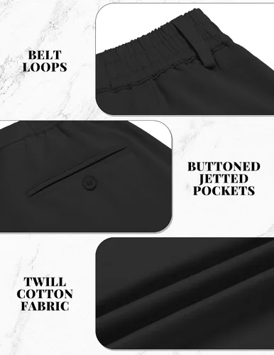 Vista 4 de COOFANDY Pantalones chinos de algodón de ajuste relajado para hombre, cintura elástica, parte delantera plana, color caqui