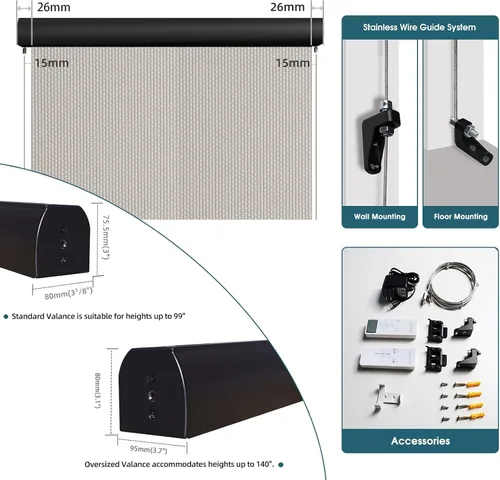 Vista 7 de Persianas enrollables motorizadas para exteriores, persianas enrollables para patio, funciona con Alexa, Google Homekit, Apple Homekit, parasol