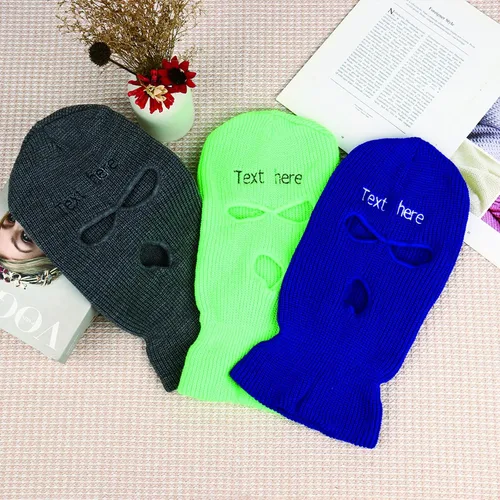 Vista 3 de Sinseike Máscara tejida de invierno bordada personalizada,Pasamontañas de punto cálido personalizado