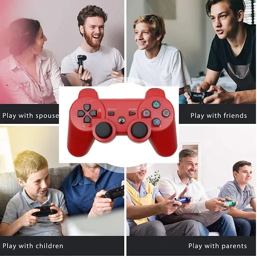 Vista 7 de 2 Pack PS3 Wireless Controller Playstation 3 Controller Wireless Bluetooth Gamepad with USB Charger Cable for PS3 Console (BLUE+RED)