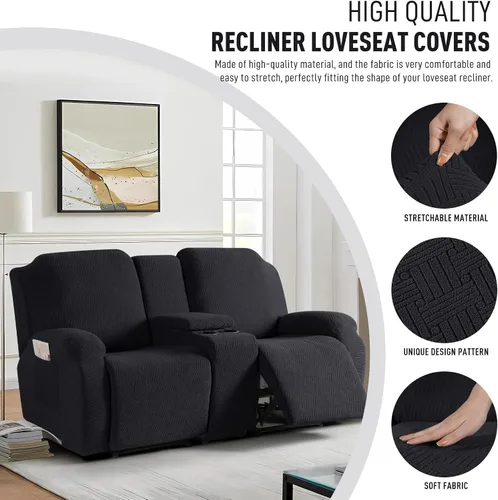 Vista 2 de KinCam Fundas para Sillón Reclinable de Dos Plazas con Funda para Consola Central, Fundas para Sofá Reclinable de 2 Asientos, Funda para Sofá