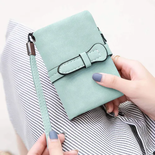 Vista 4 de AOXONEL Women's Small Bifold Leather wallet Rfid blocking Ladies Wristlet with Card holder id window Coin Purse