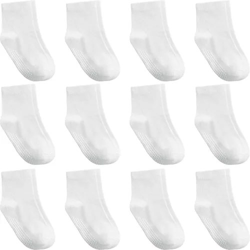 Vista 29 de Calcetines antideslizantes con agarre para tobillos, paquete de 12 unidades para niños pequeños, niños y niñas, lindos calcetines de algodón