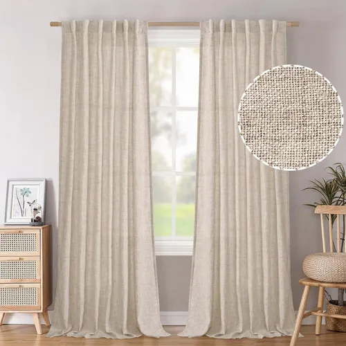 Vista 23 de BGment Cortinas cortas de lino marfil de 36 pulgadas de largo para ventanas de cocina, pequeñas cortinas texturizadas rústicas para café sobre