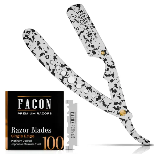 Vista 12 de Facón Navajas rectas para hombres - Kit de navaja de barbero profesional de borde recto con 100 cuchillas, afeitadora clásica de acero inoxidable El