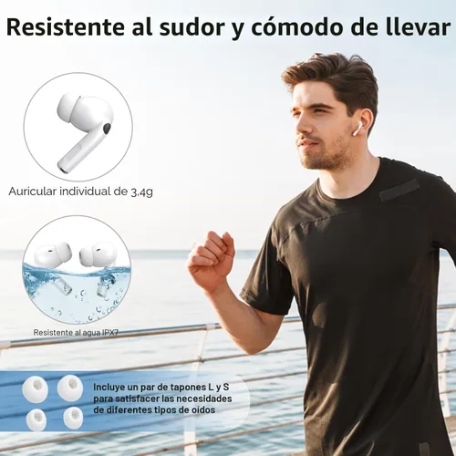 Vista 5 de Auriculares inalámbricos, auriculares Bluetooth pro (2ª generación), auriculares con micrófono de 48 horas de reproducción, sonido de alta