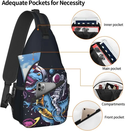 Vista 4 de Mochila bandolera con diseño de dinosaurio planeta astronauta espacial senderismo mochila de hombro mochila de viaje para hombres y mujeres