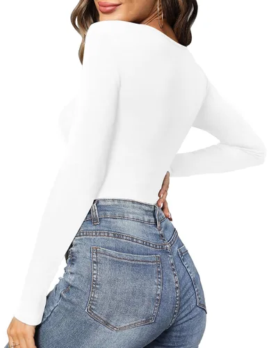 Vista 4 de MANGOPOP Women's Cross Wrap Ruched Plunge Neck Deep V Long Sleeve Short Sleeve Bodysuits
