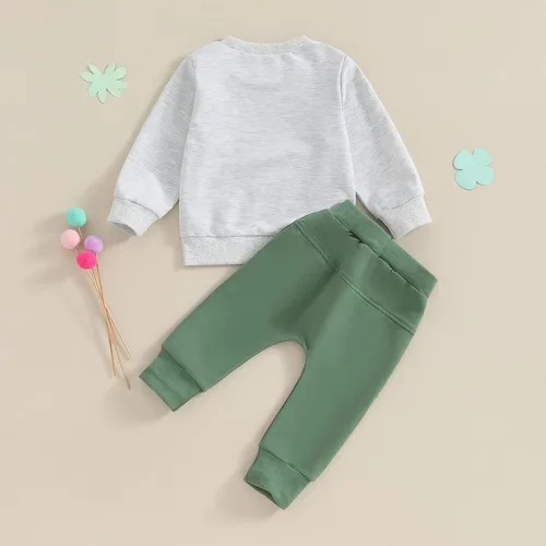 Vista 3 de Ropa para el día de San Valentín para bebé, sudadera de manga larga con letras, pantalones deportivos elásticos para otoño e invierno