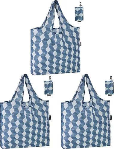 Vista 22 de HOLYLUCK Bolsas de comestibles reutilizables, bolsa de compras plegable resistente (estándar, 3 huellas de patas de perro azules)