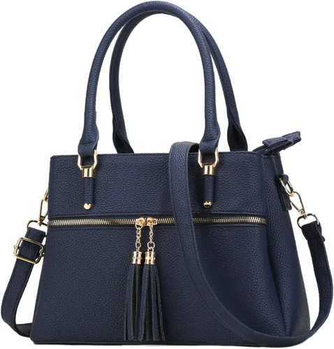 Vista 10 de KKXIU Bolsos tipo satchel para mujer con asa, bolsos de hombro y carteras con bolsillos y cremallera, bolsos cruzados de cuero
