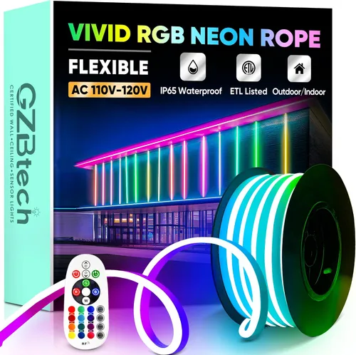 Vista 40 de GZBtech Tira de luces LED flexibles de neón de 16.4 pies, tira de luz impermeable CA de 110-120 V, 120 LEDs/M, iluminación de neón conectable