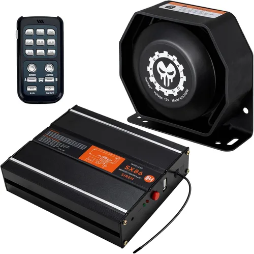 Vista 12 de Kit de sistema de altavoces de sirena de policía PA, sirena de advertencia de emergencia 12V 200W 125-145dB con control remoto con micrófono de mano