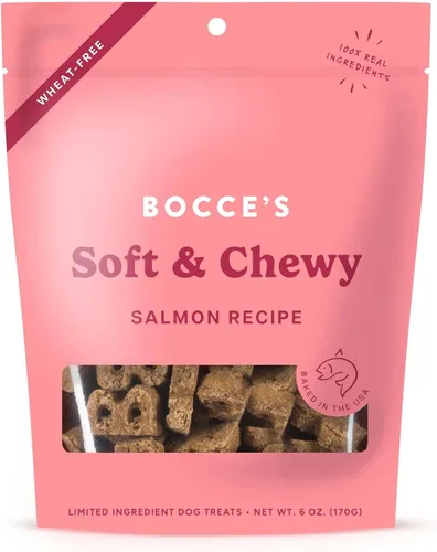 Vista 16 de Bocce's Bakery Bac'n Nutty - Golosinas suaves y masticables para perros, sin trigo con sabor a mantequilla de maní y tocino, galletas naturales