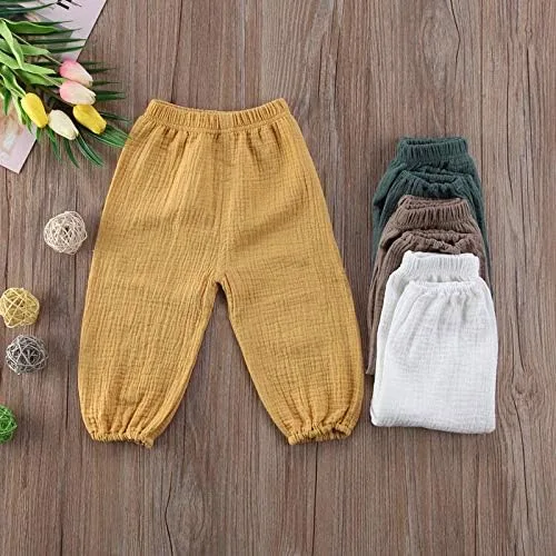 Vista 2 de Pantalones deportivos de algodón y lino para bebé, pantalones largos básicos elásticos, pantalones largos con harén, ropa de otoño