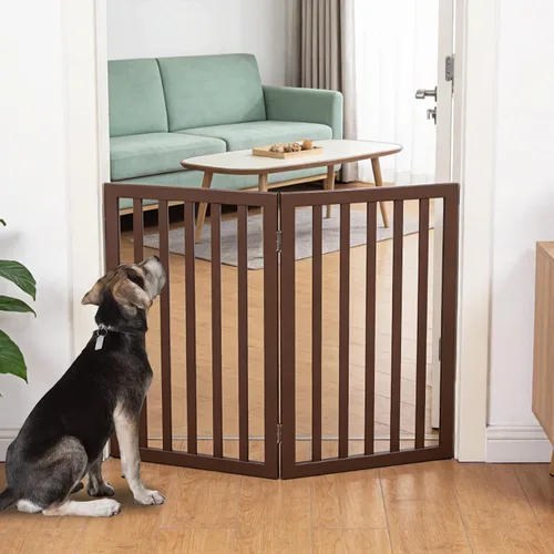 Vista 36 de Puerta para perros para interiores, valla independiente para perros, para la casa, puertas, pasillos o escaleras, puerta para mascotas plegable