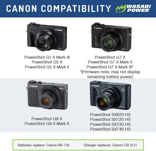 Vista 2 de Wasabi Power Batería (paquete de 2) cargador dual para Canon NB-13L, PowerShot G1 X Mark III, G5 X, G5 X Mark II, G7 X, G7 X Mark II, G7 X Mark III