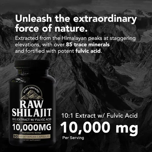 Vista 5 de Cápsulas de Shilajit crudo para hombres 10,000 mg de Shilajit puro del Himalaya con ácido fúlvico y minerales traza Energía natural, enfoque