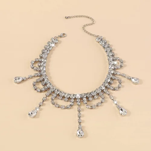 Vista 5 de Missgrace Gargantilla sexy brillante con diamantes de imitación, cadena larga de cristal brillante, joyería para mujeres y niñas