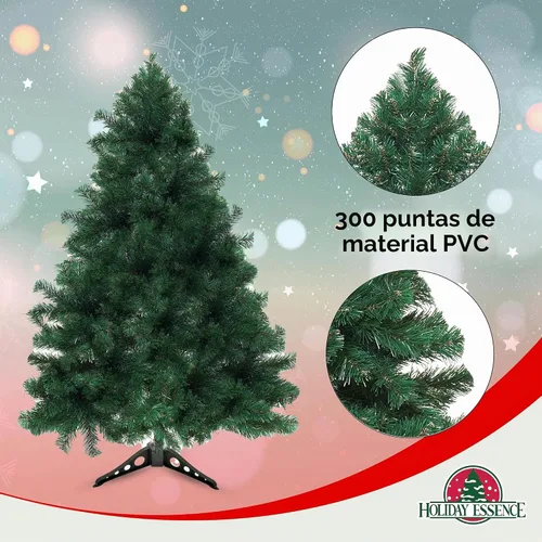 Vista 2 de árbol de Navidad, de Holiday Essence, artificial, verde, con 4 patas, 300 ramas, con base de PVC, sin luz