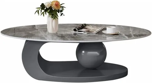 Vista 2 de LITFAD Mesa de centro moderna de piedra con base de metal abstracta para sala de estar, mesa central para muebles del hogar, color negro, 19.7