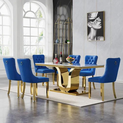Vista 13 de SSLine Mesa de comedor moderna para mesa de cocina de mármol sintético de 6,70 pulgadas, mesa de comedor rectangular para muebles de cocina