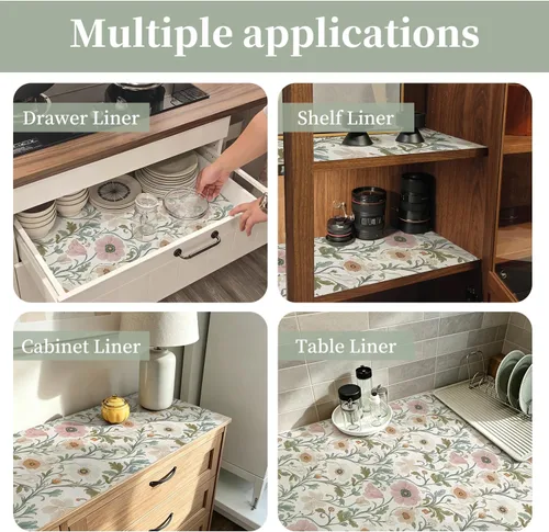Vista 7 de Revestimiento de estante no adhesivo floral para cajones de cocina