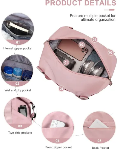 Vista 4 de Bolsa de viaje para mujeres y hombres, bolsa de fin de semana, S4-rosa