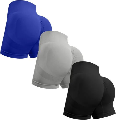 Vista 12 de Ovesport 3 piezas de pantalones cortos de entrenamiento para mujer, sin costuras, con levantamiento de glúteos, cintura alta, para yoga, gimnasio