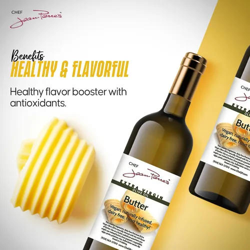 Vista 3 de Chef Jean Pierre's Butter Aceite de oliva – Infundido de forma natural, botella de vidrio de 25 onzas – Eleva tus platos con una ráfaga