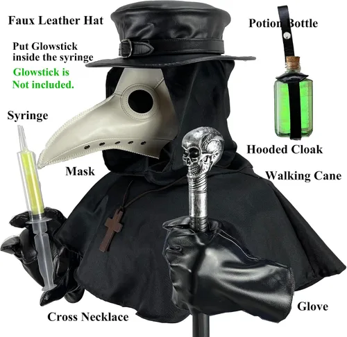 Vista 3 de Absolute Vibe Plague Doctor Mask and Hat Combo Set Halloween Costume Steampunk Cosplay Props for men women adult kids teen