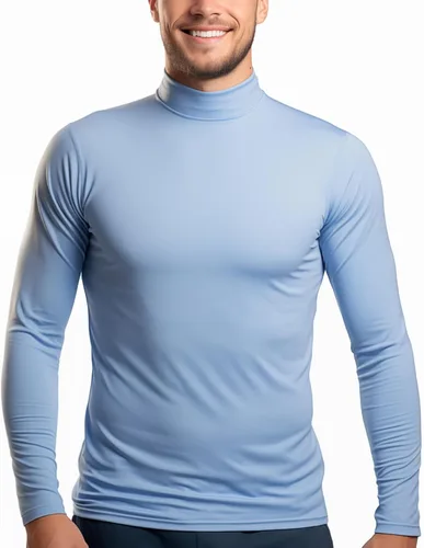Vista 4 de Camisas de cuello alto falso para hombre, manga larga, ajuste delgado, cuello alto, básico, suéter térmico de capa base
