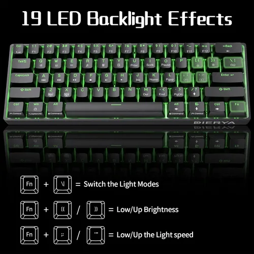 Vista 6 de DIERYA 60% Teclado mecánico, DK61se teclado de juegos con cable con interruptores marrones, teclado mini de oficina ultracompacto retroiluminado LED
